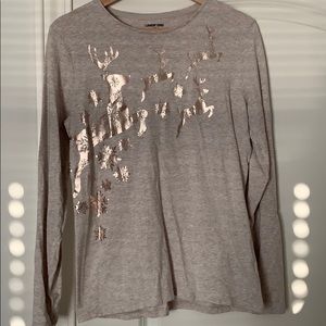 Lands End Gold Reindeer Long Sleeve Shirt Sz Small